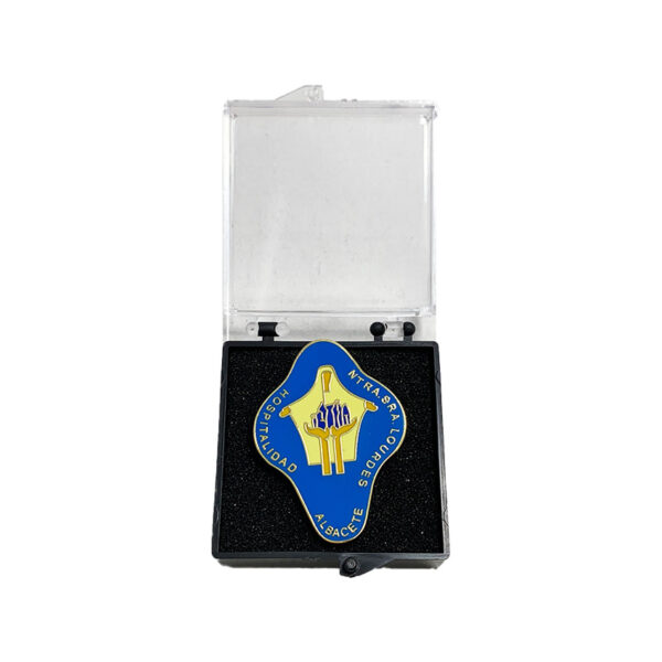 religious catholic lapel pin with custom box