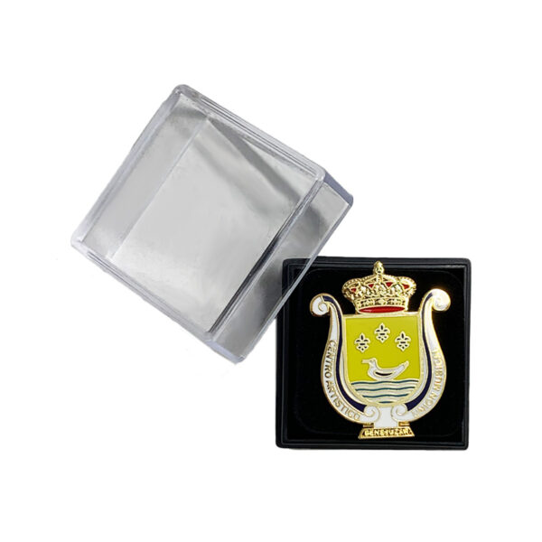 custom box with religious lapel pin
