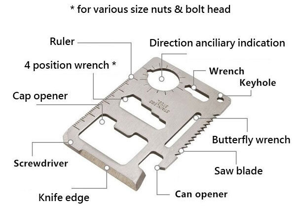 11 in 1 multi function metal credit card tool card