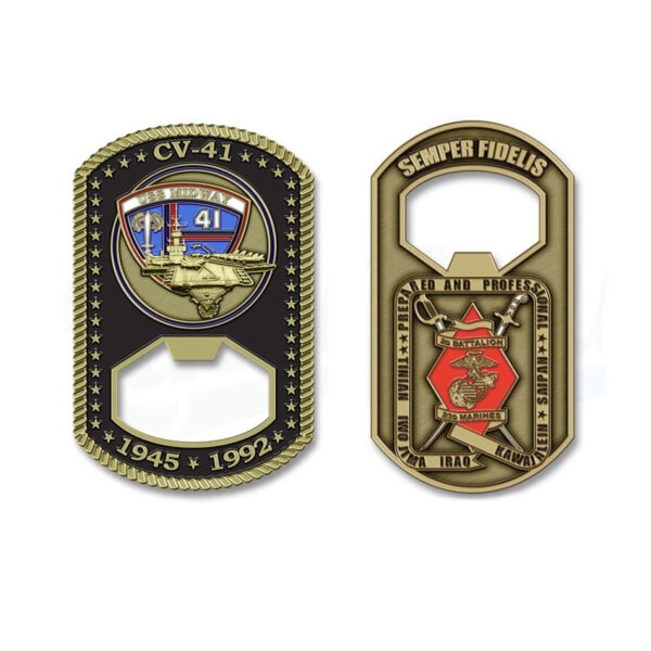 Brass dog tag bottle beer opener
