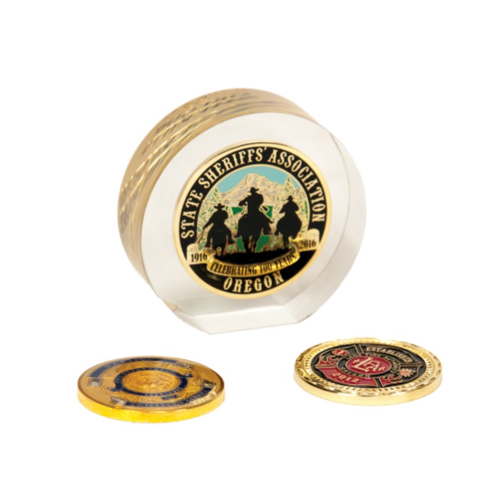 custom challenge coin lucite paperweight
