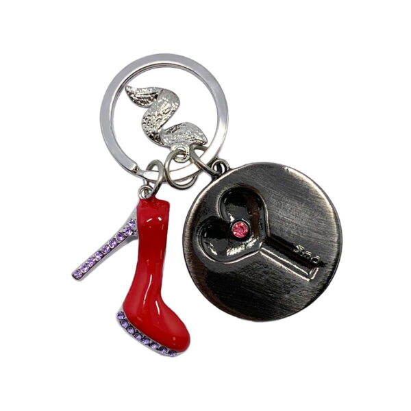 high heel shape metal key ring with gemstone