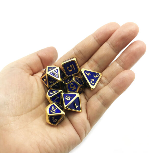 custom metal dnd dice blue and gold plating