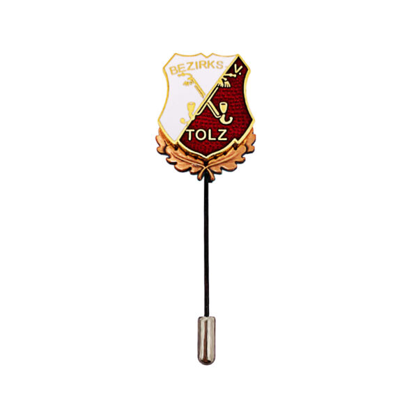 custom stick pin brooch hard enamel and ancient copper finishing