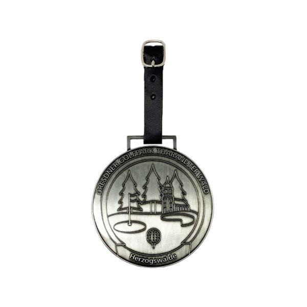 antique silver 3D relief golf park design custom metal golf bag tag