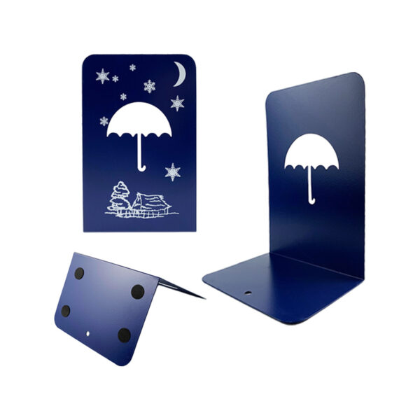 dark blue metal bookend silkscreen print hollow decorative