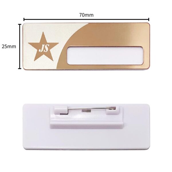 printed metal name badge bespoke logo