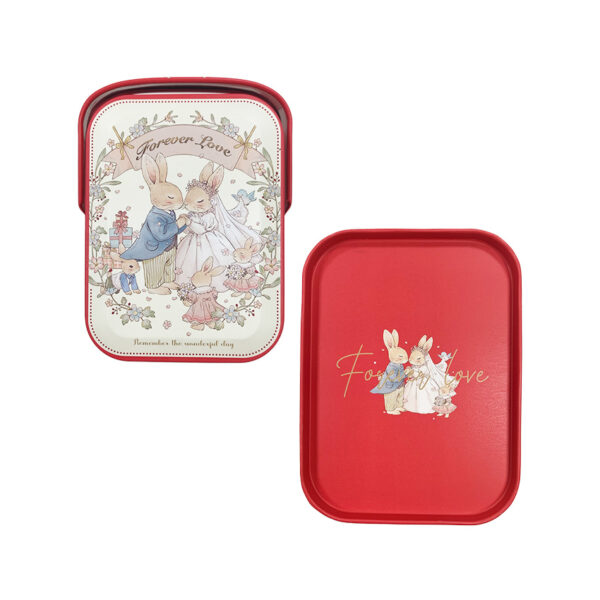 adorable rabbit wedding design tin box front and back cmyk printing
