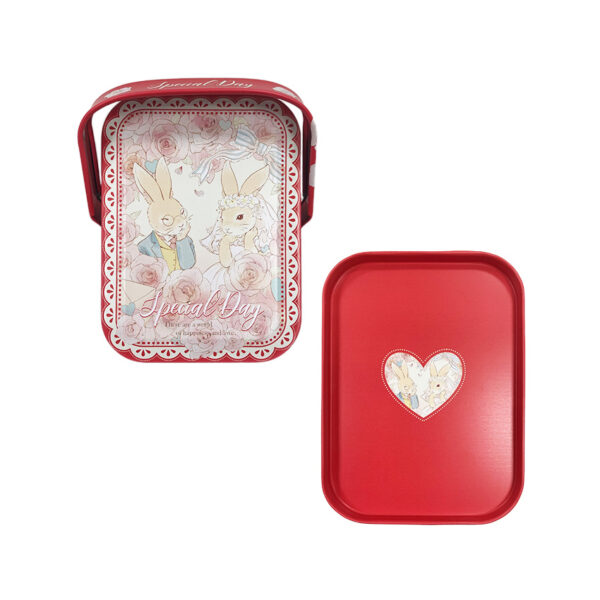 adorable rabbit wedding design tin box front and back UV printing