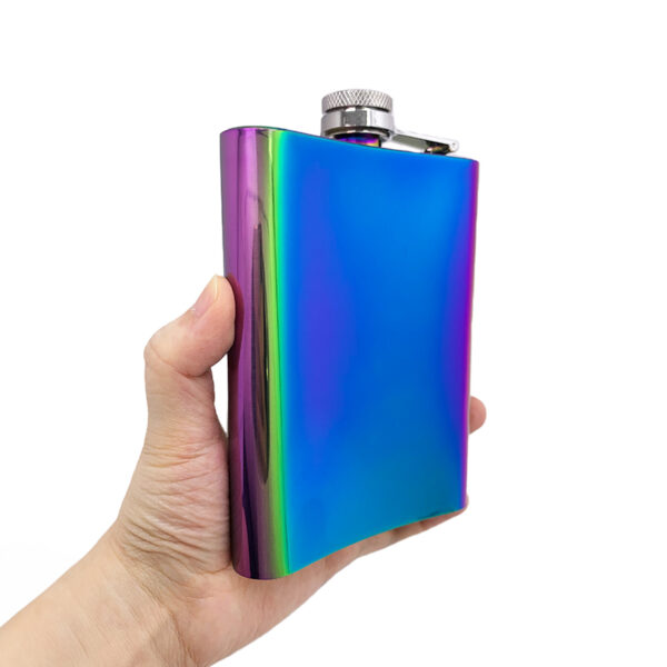 square hip flask stainless steel 8oz rainbow finishing