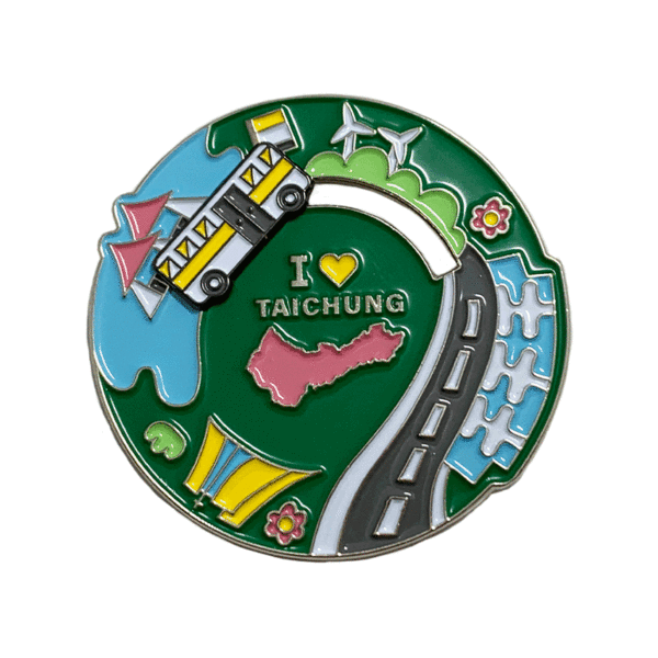 custom sliding enamel pin bus logo