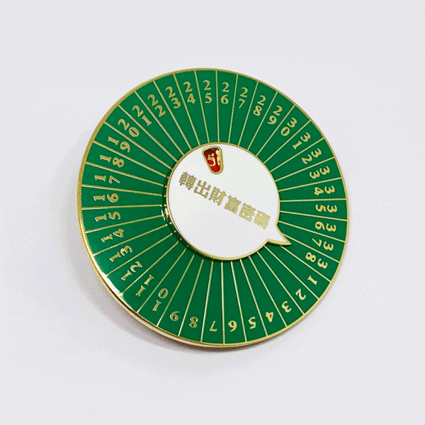 spinning enamel pin lucky number