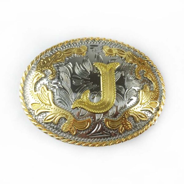 Two tone gold silver Western Belt Buckles with letter J