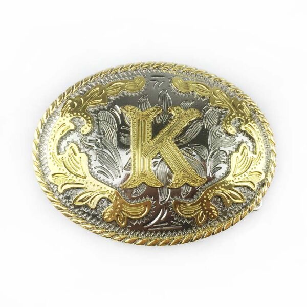 Two tone gold silver Western Belt Buckles with letter K