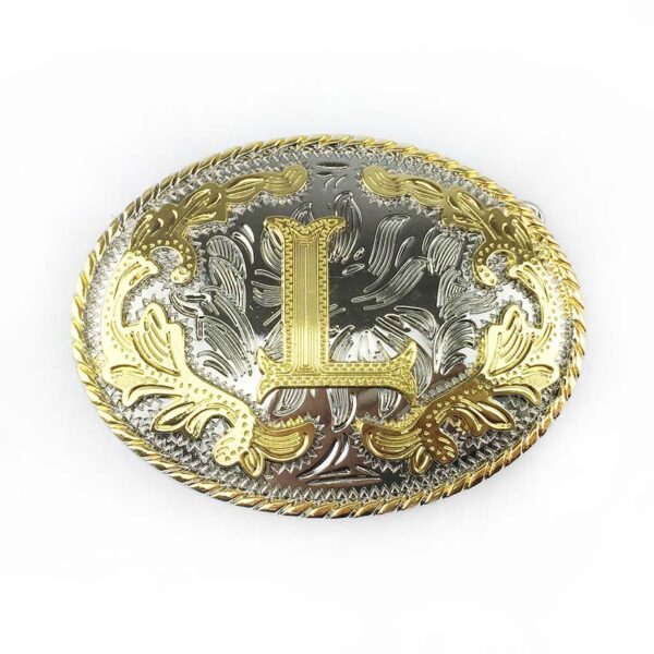 Two tone gold silver Western Belt Buckles with letter L