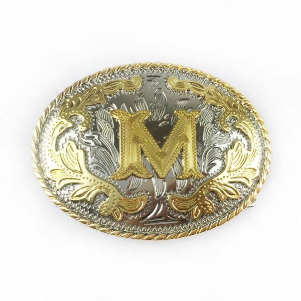 Two tone gold silver Western Belt Buckles with letter M