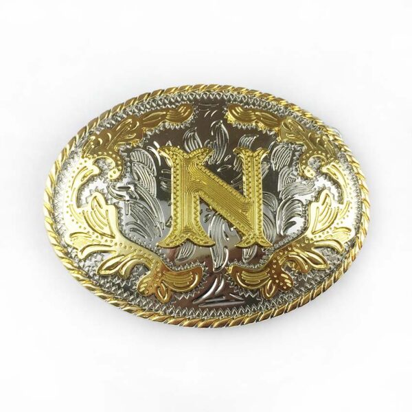 Two tone gold silver Western Belt Buckles with letter N