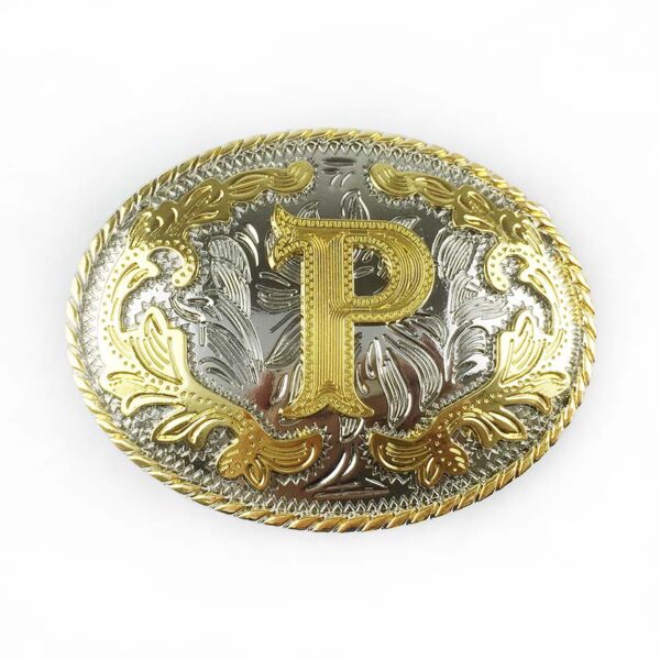 Two tone gold silver Western Belt Buckles with letter P