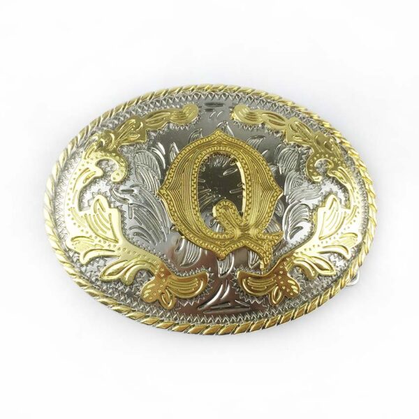 Two tone gold silver Western Belt Buckles with letter Q
