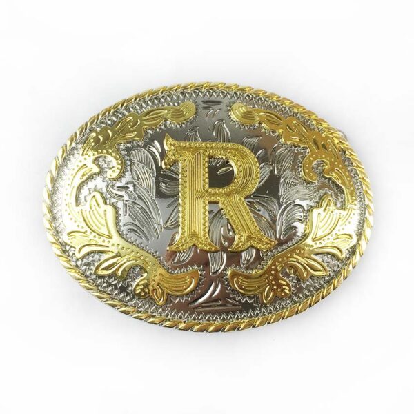 Two tone gold silver Western Belt Buckles with letter R
