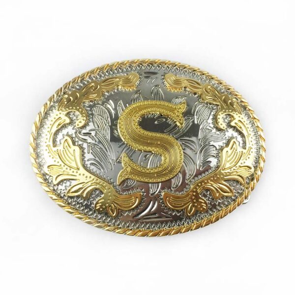 Two tone gold silver Western Belt Buckles with letter S