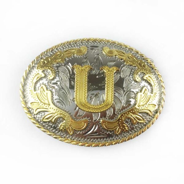 Two tone gold silver Western Belt Buckles with letter U