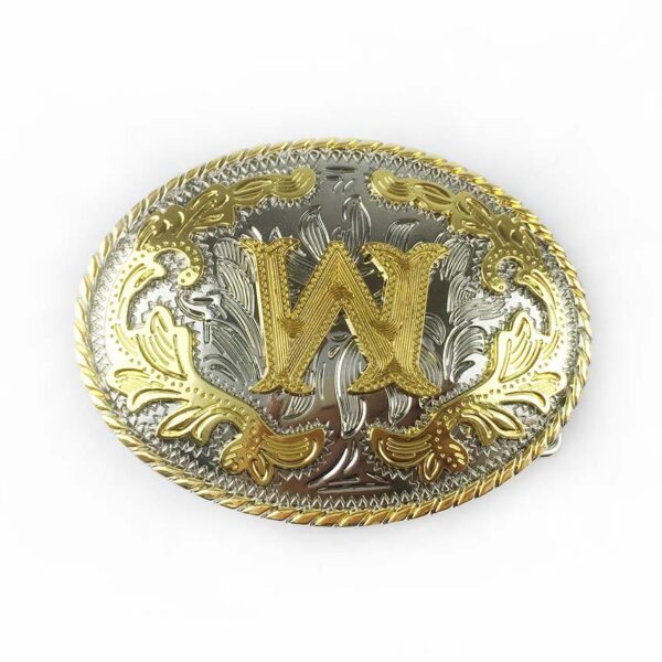 Two tone gold silver Western Belt Buckles with letter W