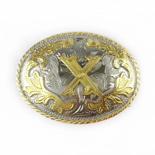 Two tone gold silver Western Belt Buckles with letter X