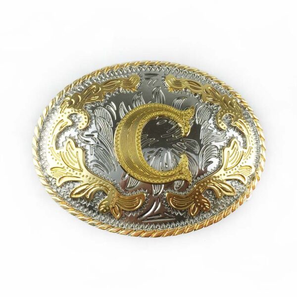 Two tone gold silver Western Belt Buckles with letter C