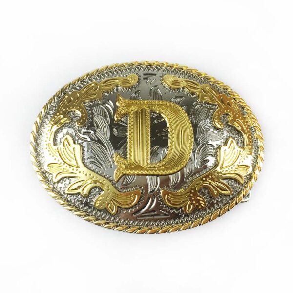 Two tone gold silver Western Belt Buckles with letter D