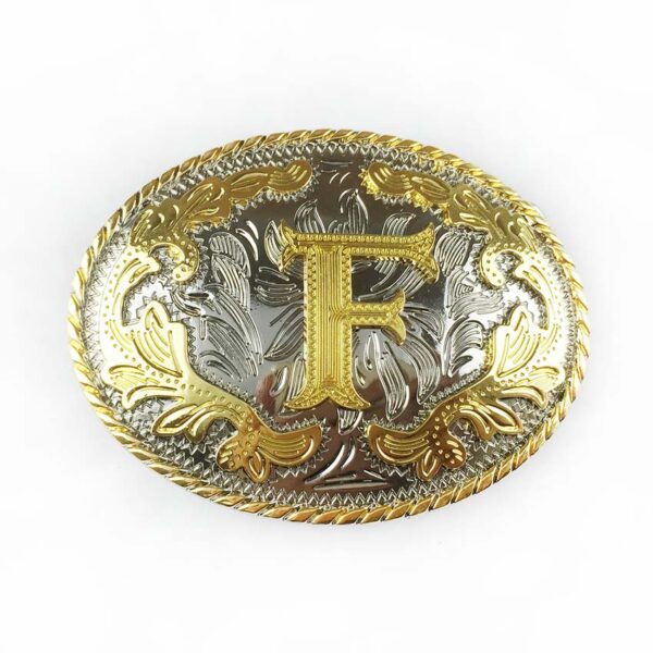 Two tone gold silver Western Belt Buckles with letter F