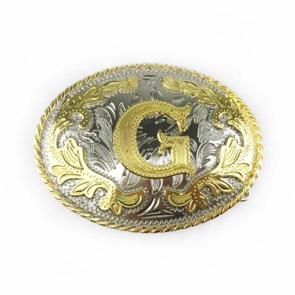 Two tone gold silver Western Belt Buckles with letter G