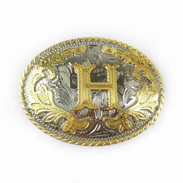 Two tone gold silver Western Belt Buckles with letter H
