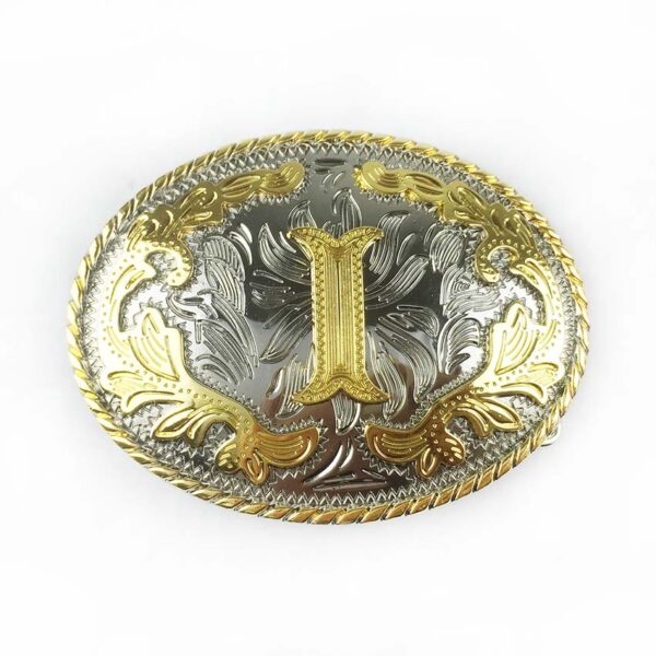 Two tone gold silver Western Belt Buckles with letter I
