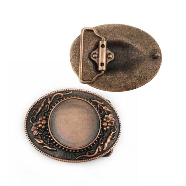 antique copper finishing floral belt buckle front and back