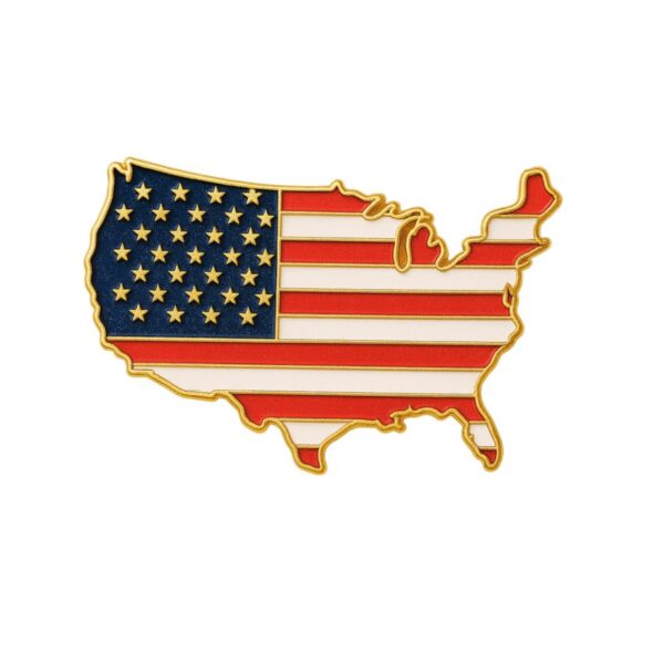Map-shaped American flag lapel pin – custom United States flag pin