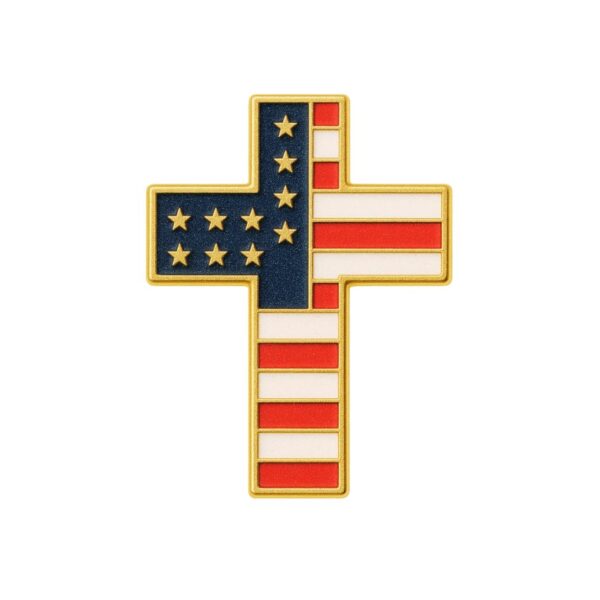 Cross-shaped enamel badge – custom United States flag pin design