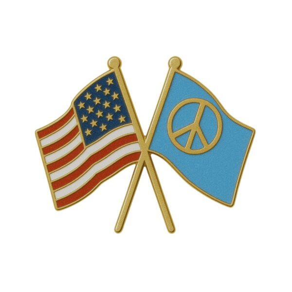 Crossed flags enamel lapel pin – custom United States and peace flag pin